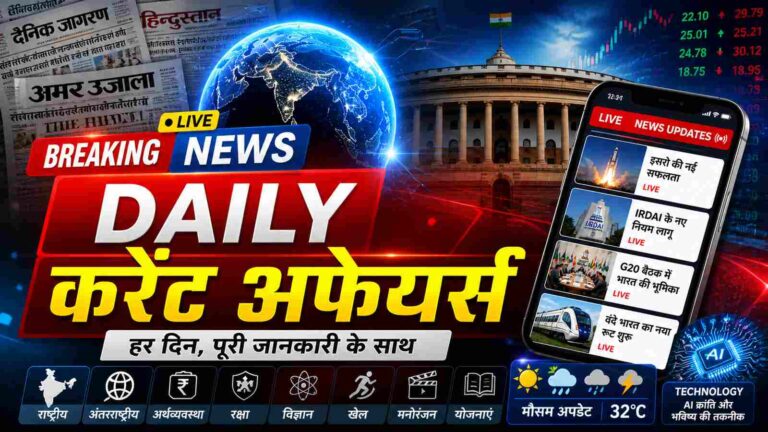 Daily Current Affairs 2026 आज के टॉप 20 करेंट अफेयर्स, सभी महत्वपूर्ण खबरें एक नजर में (AI Image)